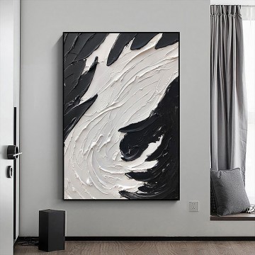 Schwarz Weiß abstrakt 08 von Palettenmesser Wandkunst Minimalismus Ölgemälde